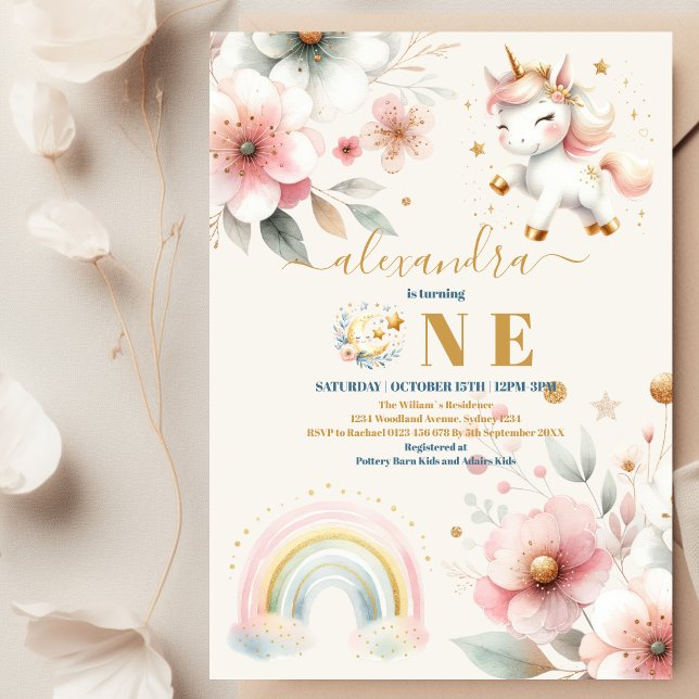 Invitation Aquarelle Unicorne Aquarelle Fille Anniversaire (Créateur téléchargé)