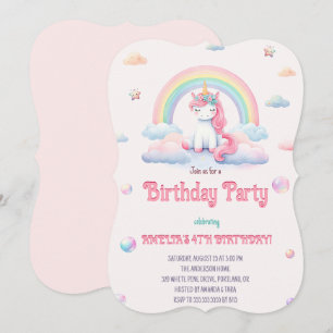 Invitation Aquarelle Unicornes Magique Arc-en-ciel fête d'ann