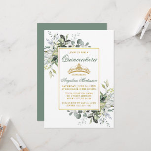 Invitation Aquarelle Végétal Vert Sauge Or Quinceanera