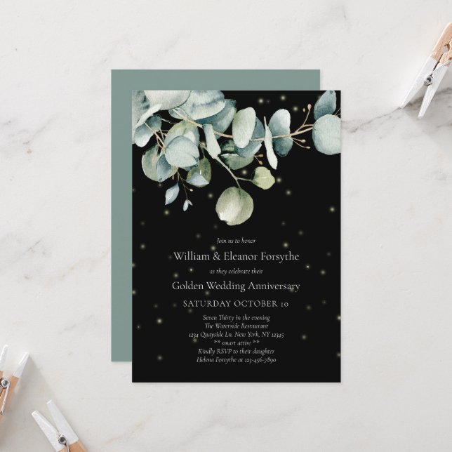 Invitation Aquarelle Verdure 50e anniversaire de Mariage (Devant/Arrière en situation)