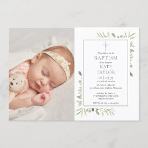 Invitation Aquarelle Verdure Baptême Baptême Baptême Photo