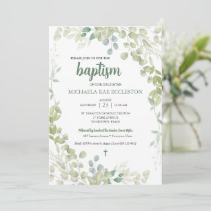 Invitation Aquarelle Verdure Baptême bébé