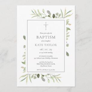 Invitation Aquarelle Verdure Baptême Christening