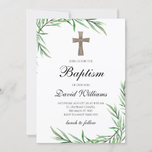 Invitation Aquarelle Verdure Boy Baptême Boy Boy