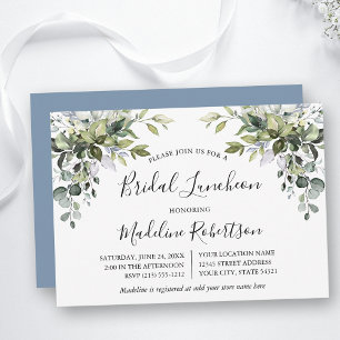 Invitation Aquarelle Verdure Calligraphie Bleu Bridal Déjeune