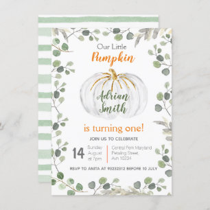 Invitation Aquarelle Verdure Citrouille 1er anniversaire
