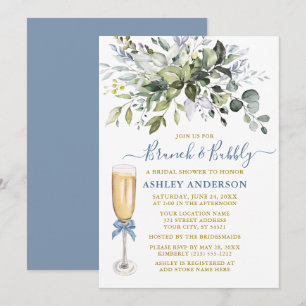 Invitation Aquarelle Verdure Dusty Bleu Brunch Bubbly