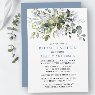 Invitation Aquarelle Verdure Dusty Blue Bridal Luncheon