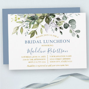 Invitation Aquarelle Verdure Dusty Blue Gold Bridal Lunch