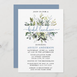 Invitation Aquarelle Verdure Dusty Blue Script Luncheon