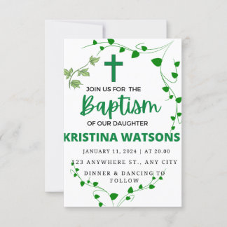 Invitation  Aquarelle Verdure et fleurs Baptême 