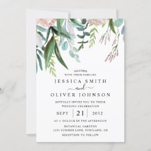 Invitation Aquarelle Verdure et fleurs en un seul Mariage