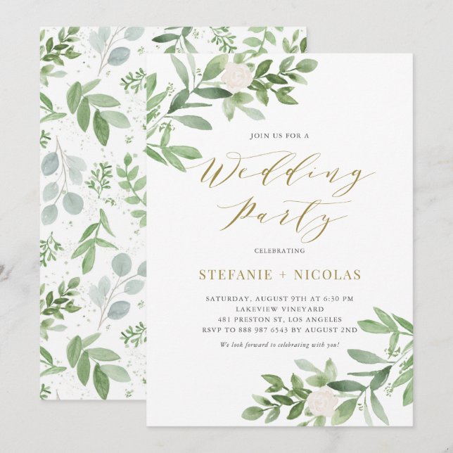 Invitation Aquarelle Verdure et Fleurs Wedding shower (Devant / Derrière)