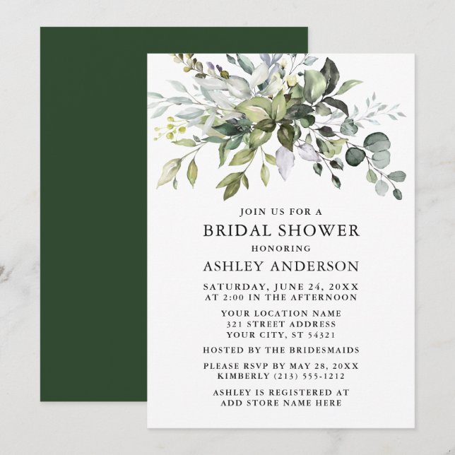 Invitation Aquarelle Verdure Fête des mariées d'élégance mode (Devant / Derrière)