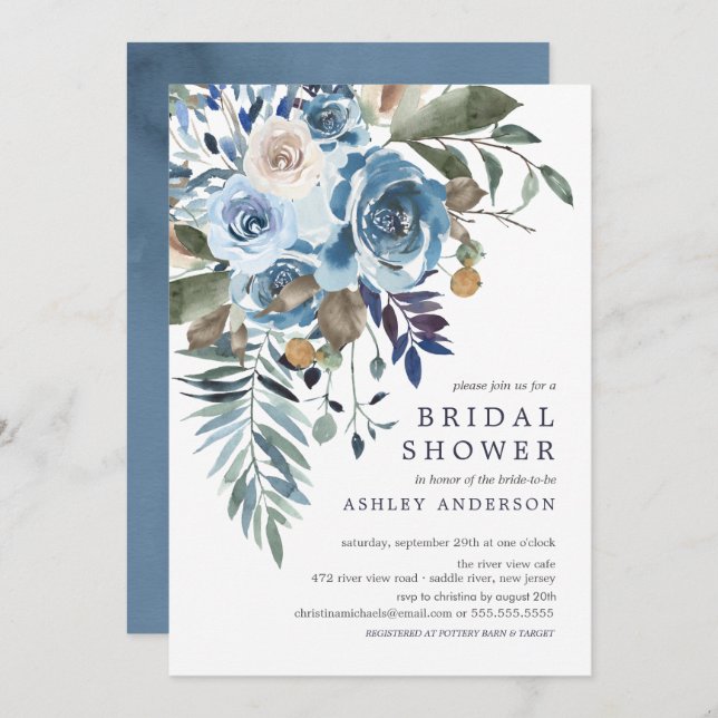 Invitation Aquarelle Verdure & Fête des mariées rose Florale (Devant / Derrière)