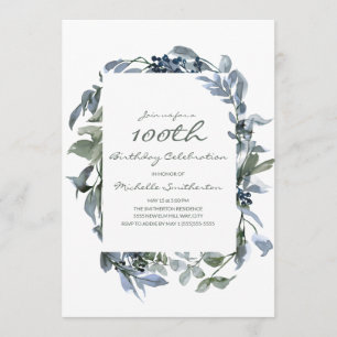 Invitation Aquarelle Verdure Feuille 100e anniversaire femme