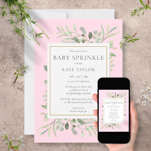 Invitation Aquarelle Verdure Feuille Baby Girl Sprinkle