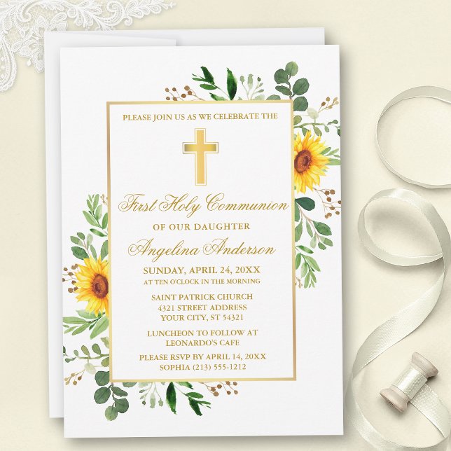 Invitation Aquarelle Verdure Fleurs de soleil Première commun (Customize to change text color, size, style or to add photos or more text to back of card.)