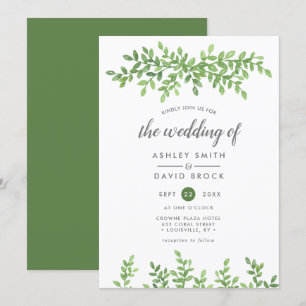 Invitation Aquarelle Verdure Floral Feuille Moderne Mariage