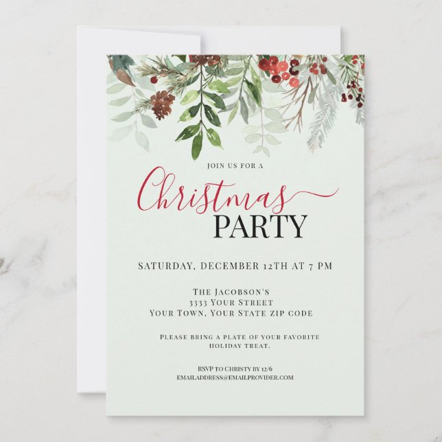Invitation Aquarelle Verdure Floral Noël Fête de Noël (Devant)