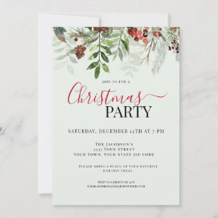 Invitation Aquarelle Verdure Floral Noël Fête de Noël