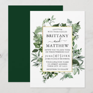 Invitation Aquarelle Verdure Ivy Ferns Sage Gold Mariage