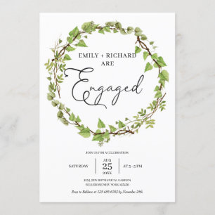 Invitation Aquarelle Verdure lierre wreath fiançailles modern