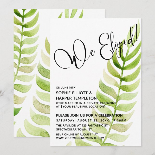 Invitation Aquarelle Verdure Nous nous sommes enfuis ! Après- (Devant / Derrière)