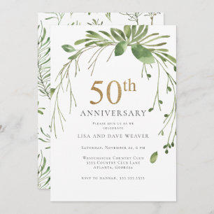 Invitation Aquarelle Verdure Or 50e anniversaire