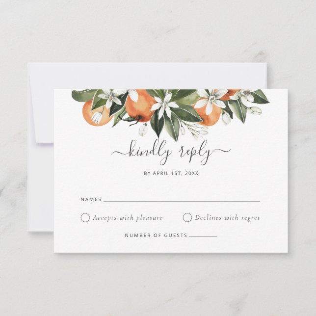 Invitation Aquarelle Verdure Orange Blossom Wedding RSVP (Devant)