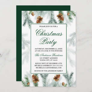 Invitation Aquarelle Verdure Pine Cônes Noël