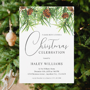 Invitation Aquarelle Verdure Pine de Noël d'entreprise