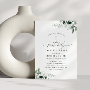 Invitation aquarelle verdure première communion sainte