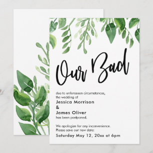 Invitation Aquarelle Verdure reportée Mariage Notre mauvaise