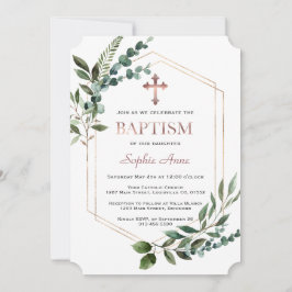 Invitation Aquarelle Verdure Rose Gold Girl Baptism
