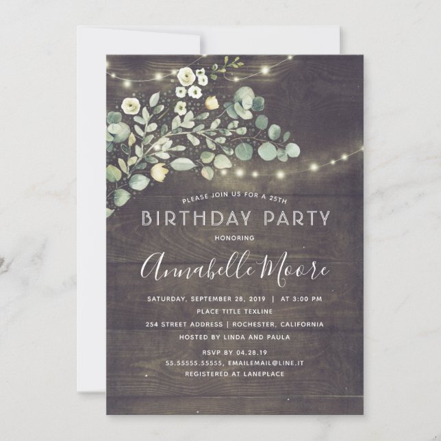 Invitation Aquarelle Verdure rustique Pays Fête d'anniversair (Devant)