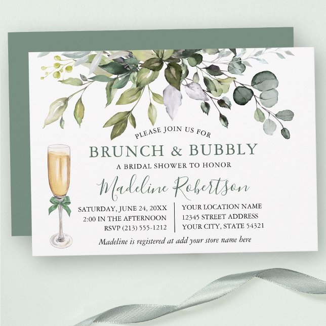 Invitation Aquarelle Verdure Sage Vert Bridal Brunch (Customize to change text color, text style or color of back of card.)