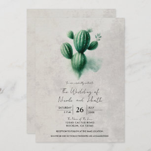Invitation Aquarelle Vert Cactus Gris Sud-Ouest Mariage