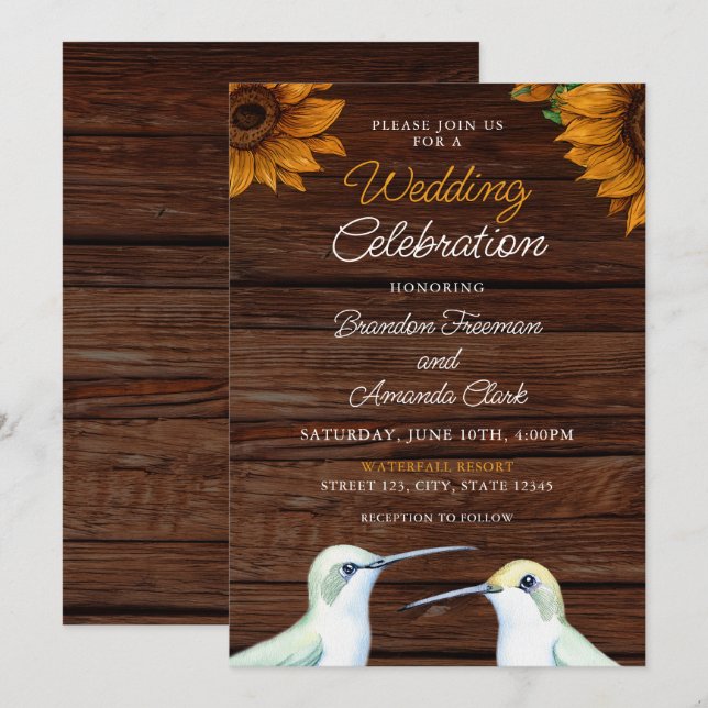Invitation Aquarelle vert Colibri Floral Russe Mariage (Devant / Derrière)