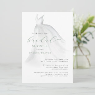 Invitation Aquarelle Vert doux Mariage robe Fête des mariées