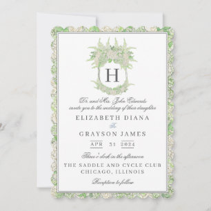 Invitation Aquarelle vert et blanc Mariage de crête d'Hydrang