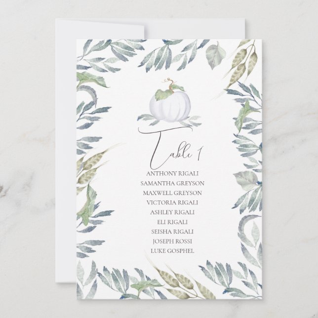 Invitation Aquarelle Vert Feuille Mariage Siège Plan de table (Devant)