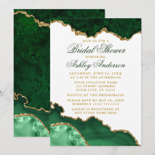 Invitation Aquarelle Vert Marbre Or Fête des mariées géograph
