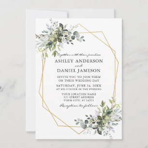 Invitation Aquarelle Vert Mariage Cadre géométrique
