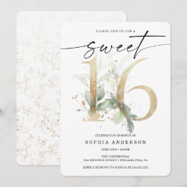Invitation Aquarelle Vert Or Sweet 16 Anniversaire