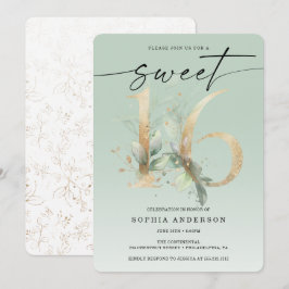 Invitation Aquarelle Vert Or Sweet 16 Anniversaire Invitat
