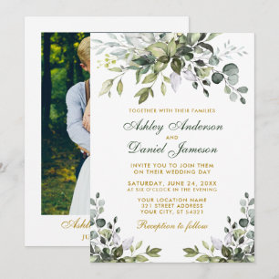 Invitation Aquarelle Vert Or Vert Mariage photo
