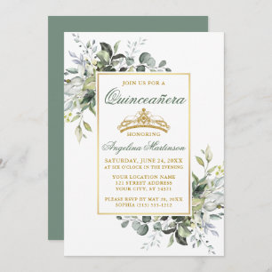 Invitation Aquarelle Vert Sage Vert Or Quinceanera