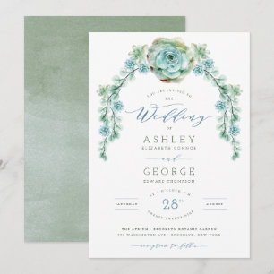 Invitation Aquarelle Vert Succulents été Jardin Mariage