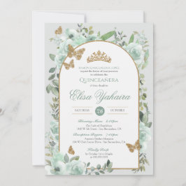 Invitation Aquarelle verte à la menthe Quinceanera